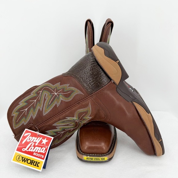 Tony Lama Work Men's Brown Leather Waterproof Steel Toe 3R Work Boots Sz 9D NWOB - Picture 1 of 14